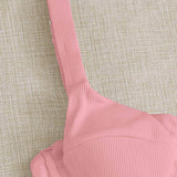 Conjuntos de bikini cinta liso rosa sexy