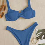 Conjuntos de bikini liso azul sexy