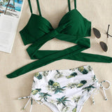 Verde / S Conjuntos de bikini nudo tropical multicolor