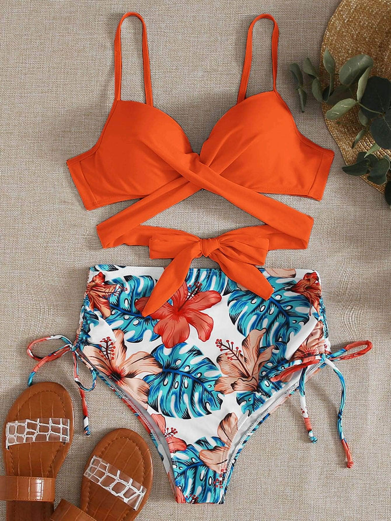 Multicolor / S Conjuntos de bikini nudo tropical multicolor