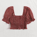 Drawstring Front Shirred Back Puff Sleeve Top