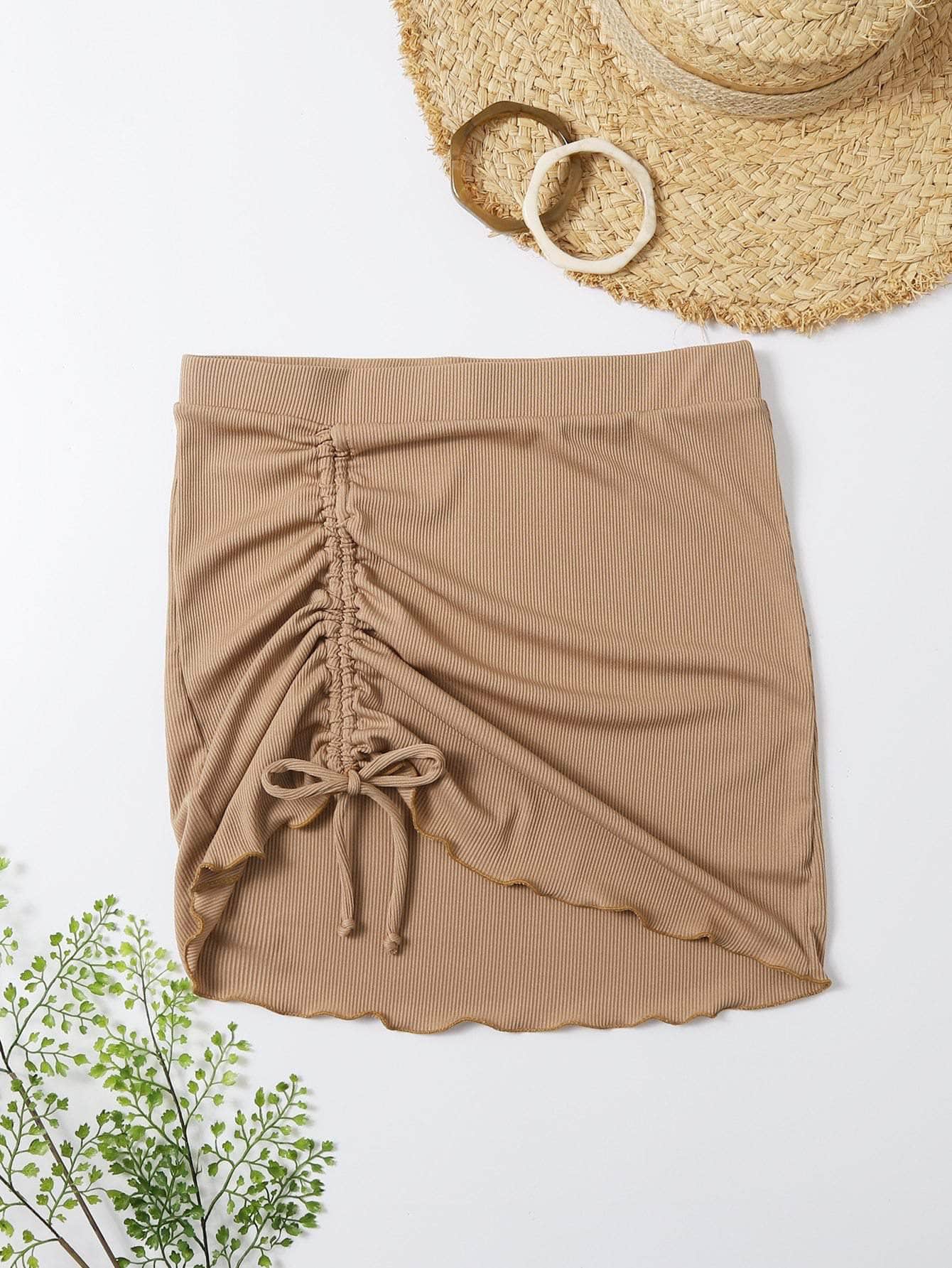 Caqui / S Falda de playa con cordón delantero de canalé