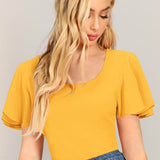 Flutter Sleeve Textured Fitted Top