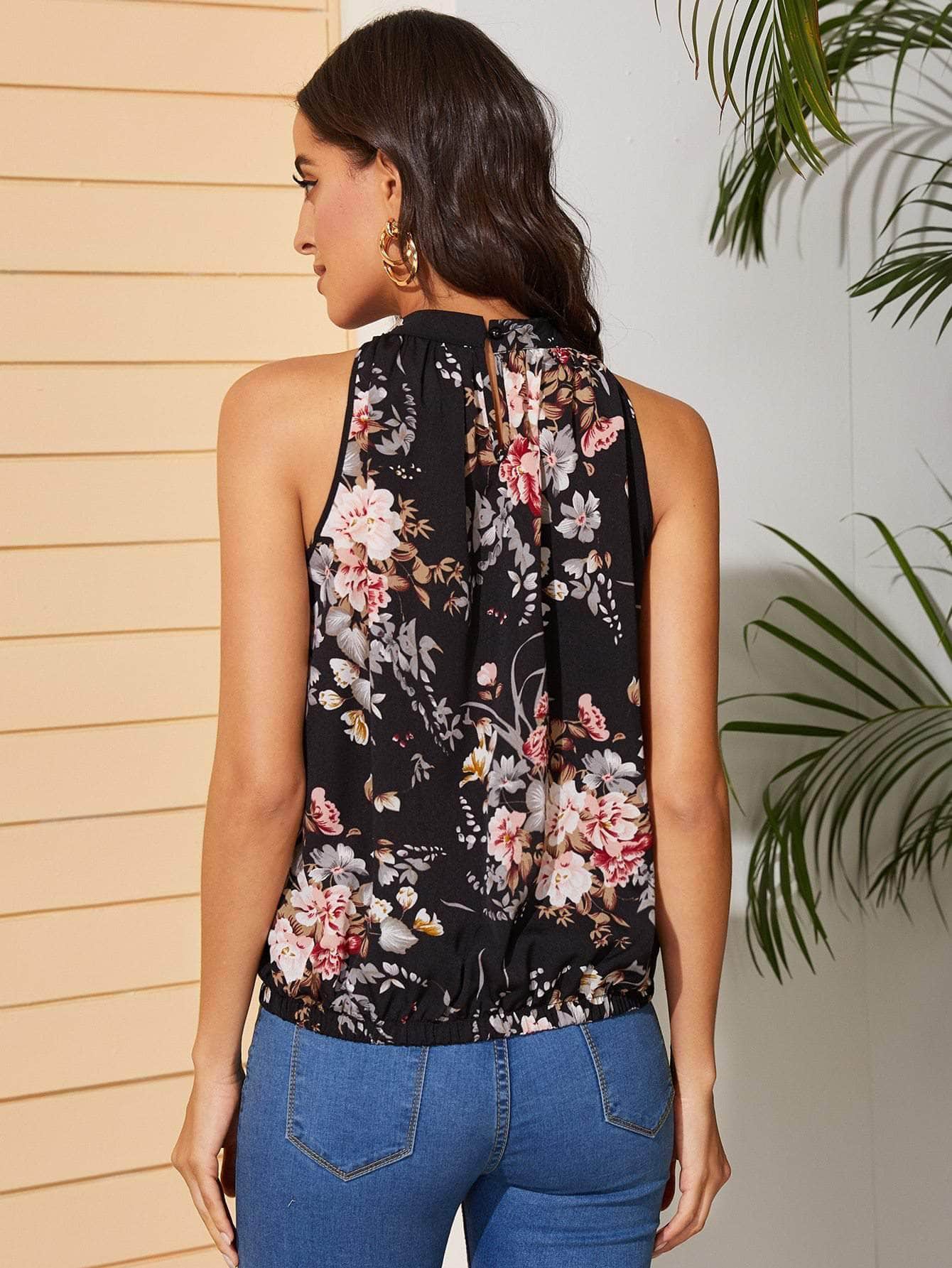Fold Pleated Floral Print Top