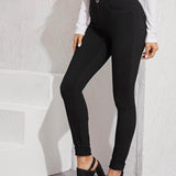 Negro / L Jeans ajustados de cintura alta con lavado negro
