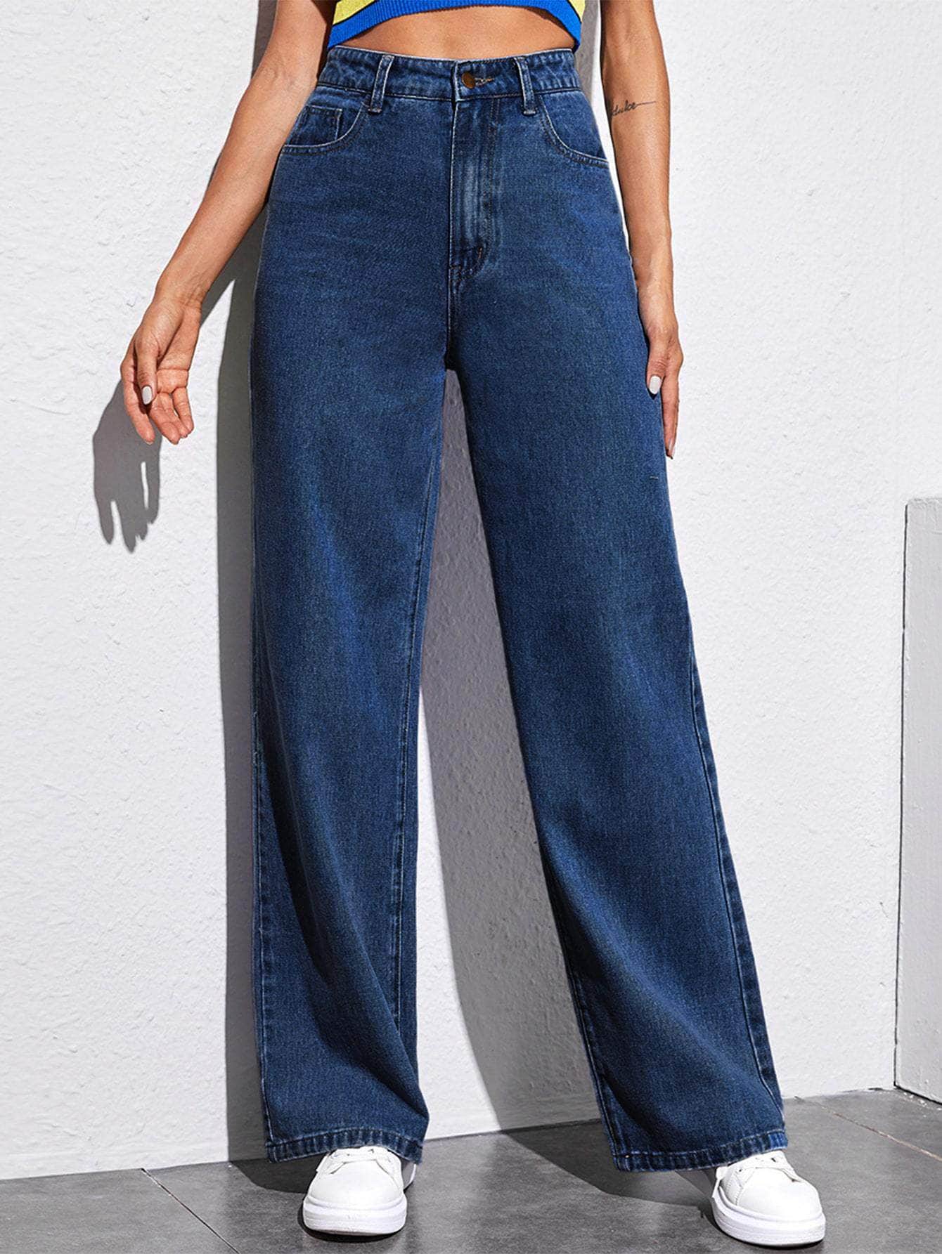 Azul lavado oscuro / XS Jeans de pierna ancha sin bolsa