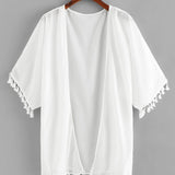 Blanco / S Kimono abierto con borlas