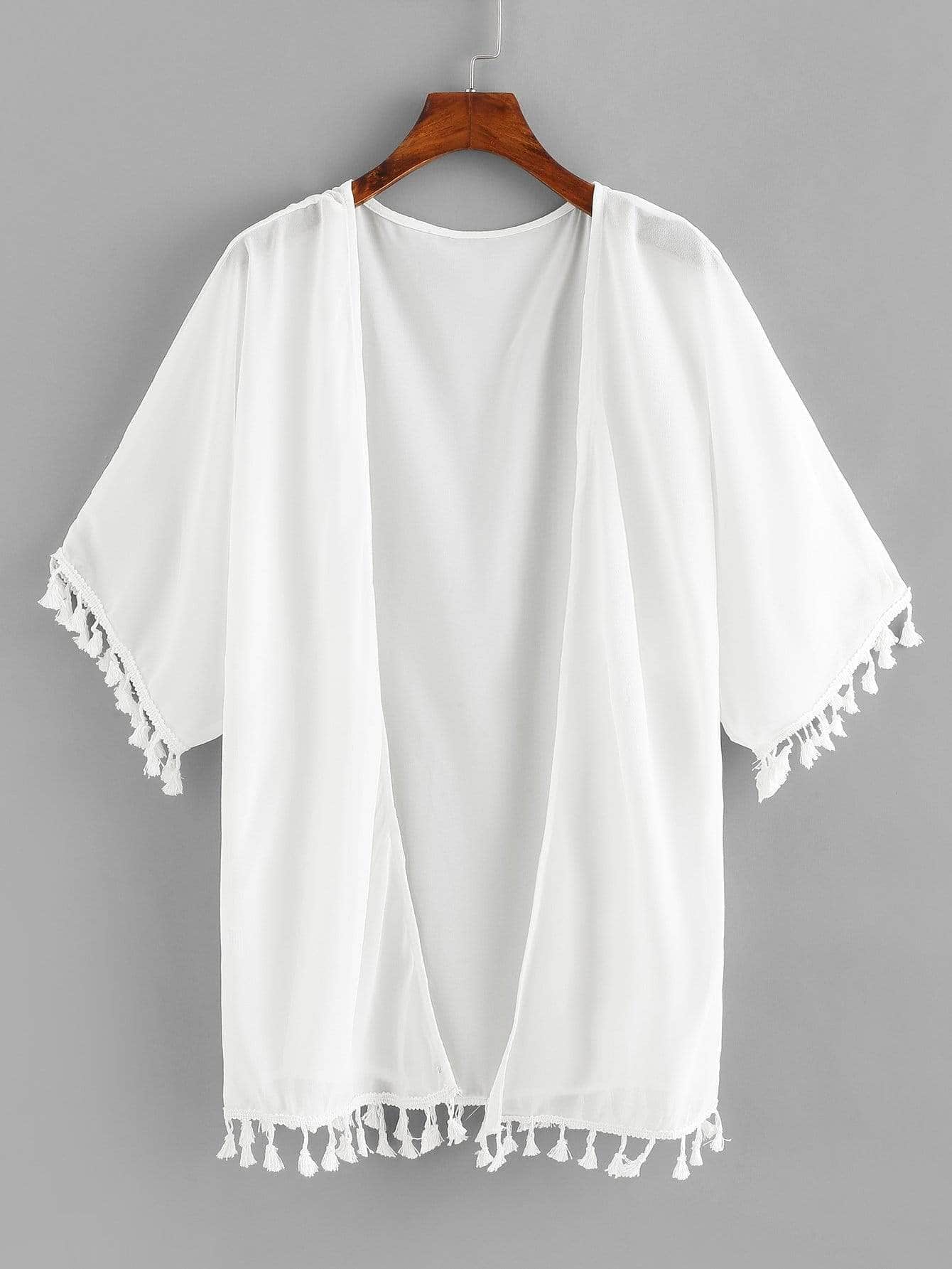 Blanco / S Kimono abierto con borlas