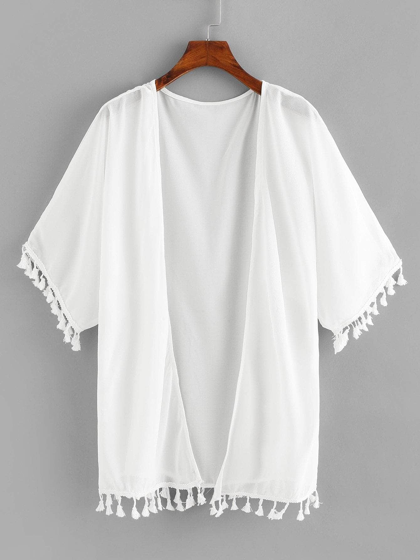 Blanco / XL Kimono abierto con borlas