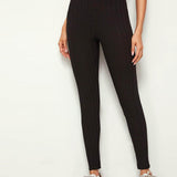 Negro / XS Leggings Canalé Liso Casual