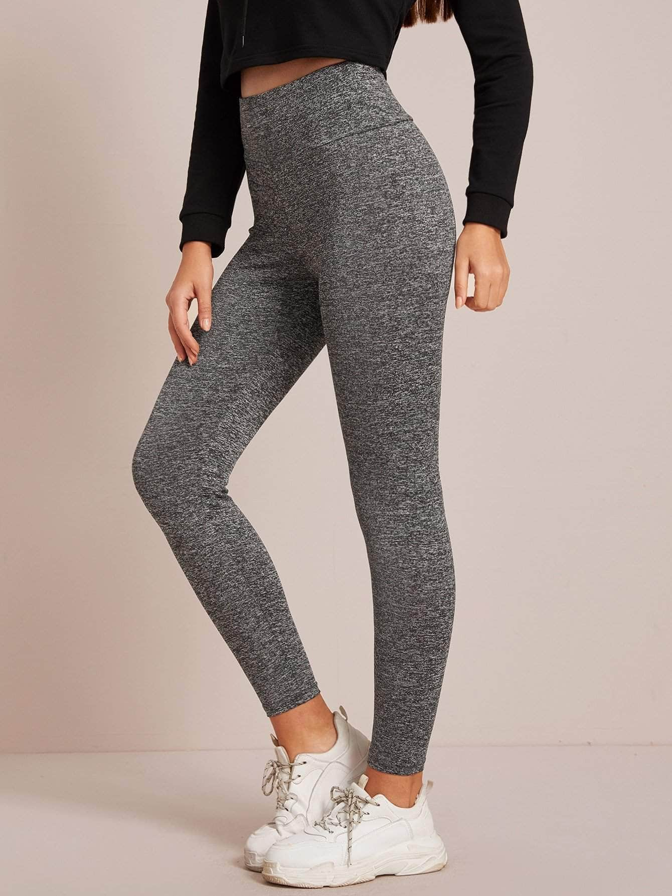 Gris / S Leggings de cintura ancha