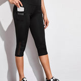 Negro / S Leggings deportivos panel con malla con bolsillo de móvil