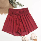 Muybonita.co Bohemios Rojo / M Shorts con cordón delantero de cintura con fruncido con estampado de lunares