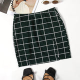 Muybonita.co Faldas Verde Oscuro / XL Falda ajustada de cuadros bajo con abertura M