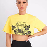 Muybonita.co Impresas Camiseta corta con estampado de letra de hombros caídos