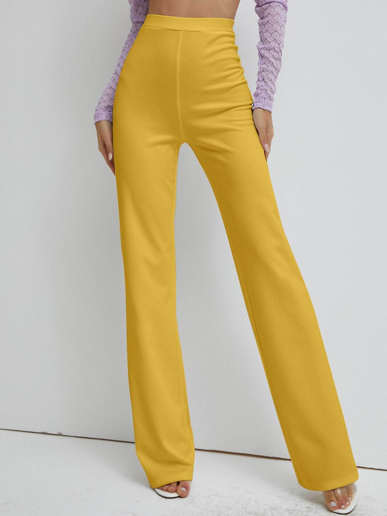 Muybonita.co Mujer/Pantalones/pantaloneselegantes3 Amarillo / S pantalones de pierna recta de cintura alta