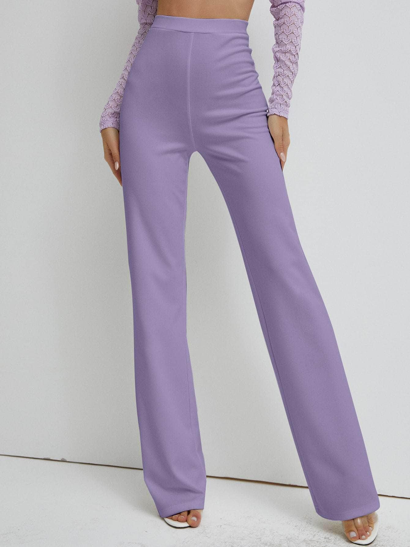 Muybonita.co Mujer/Pantalones/pantaloneselegantes3 Lila Púrpura / S pantalones de pierna recta de cintura alta