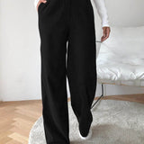 Muybonita.co Mujer/Pantalones/pantaloneselegantes3 Negro / S Pantalones de pierna ancha de cable de cintura alta