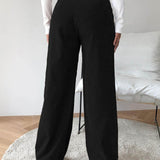 Muybonita.co Mujer/Pantalones/pantaloneselegantes3 Negro / XS Pantalones de pierna ancha de cable de cintura alta