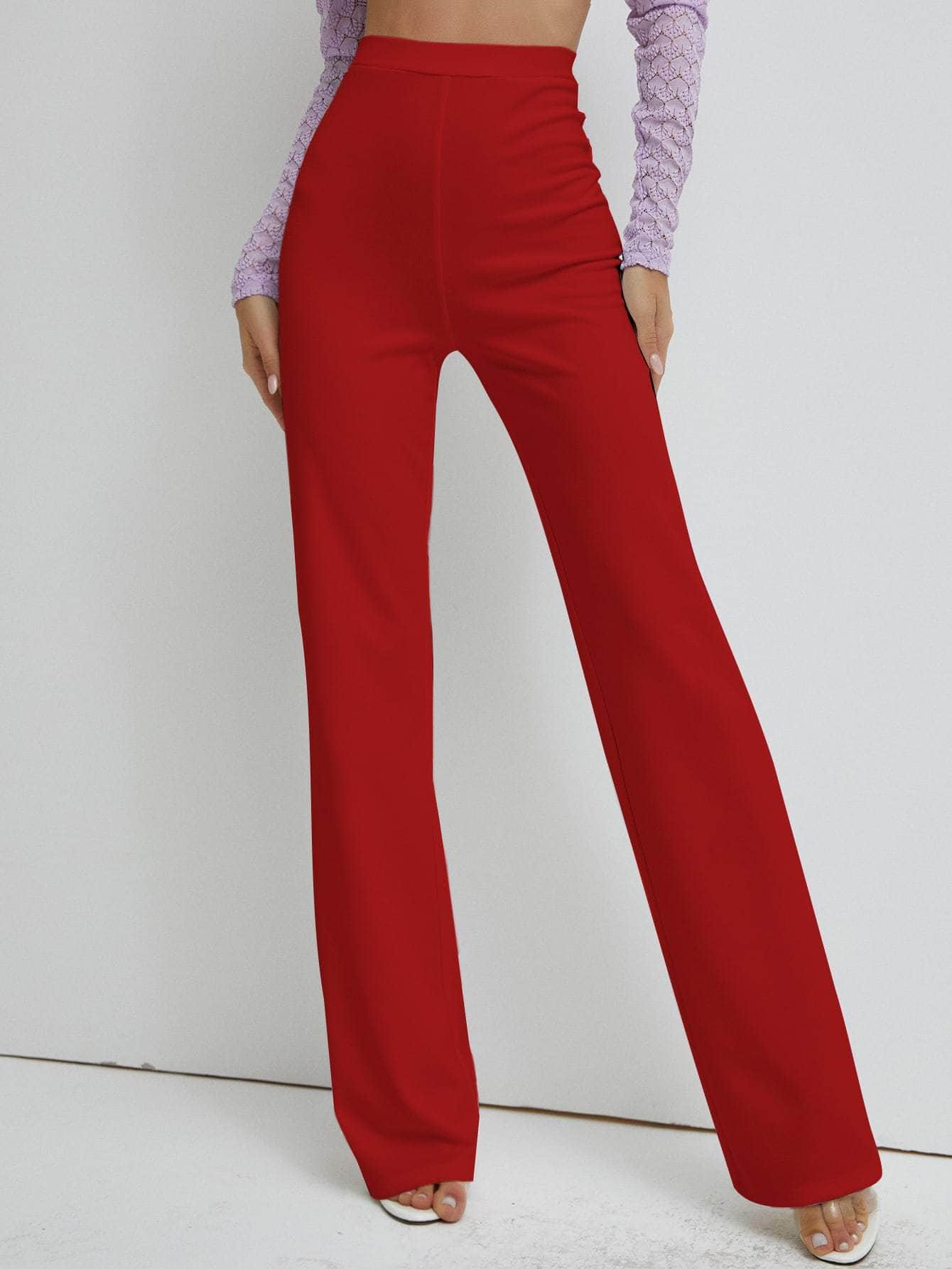 Muybonita.co Mujer/Pantalones/pantaloneselegantes3 Rojo / S pantalones de pierna recta de cintura alta