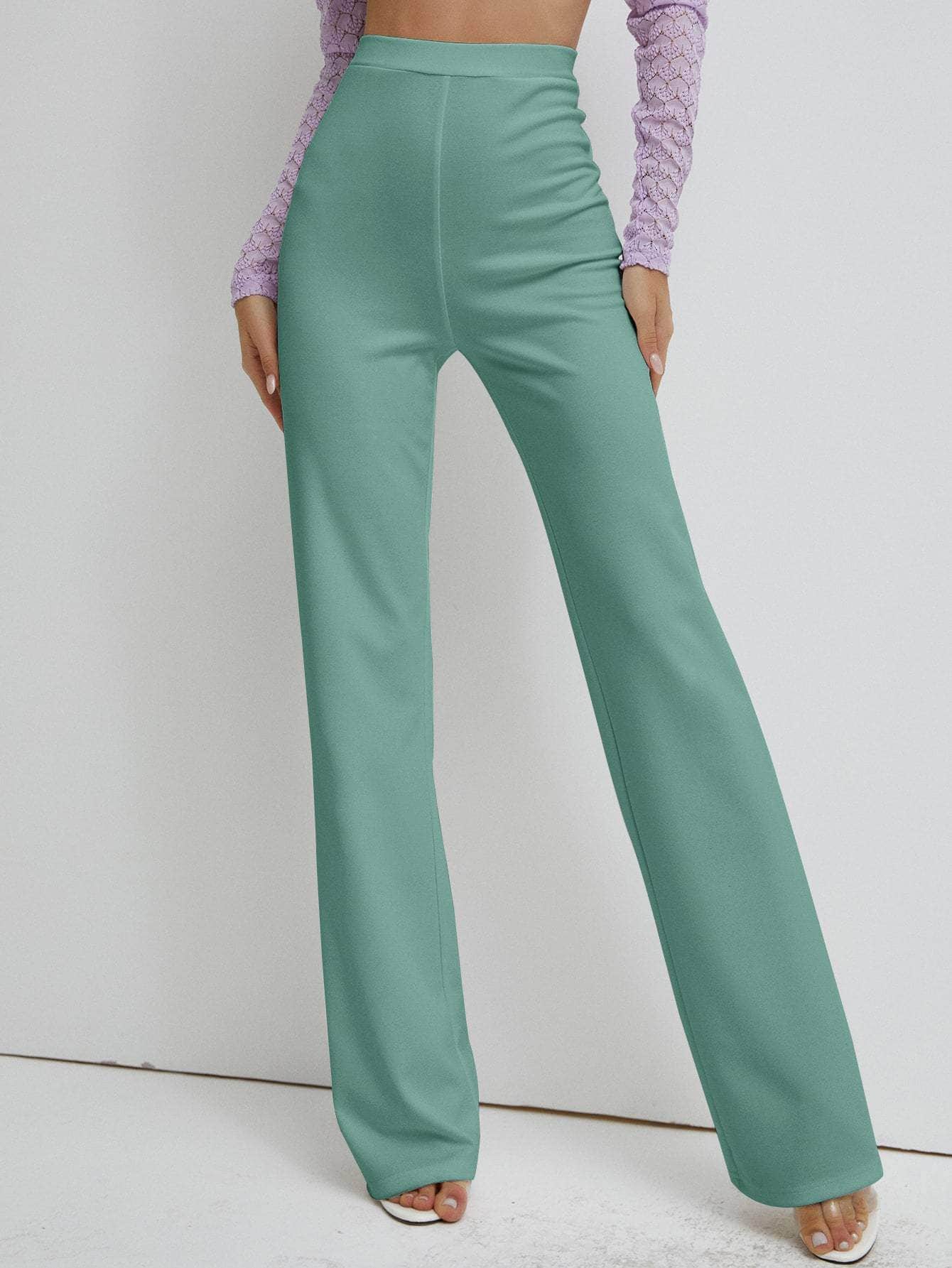 Muybonita.co Mujer/Pantalones/pantaloneselegantes3 verde menta / S pantalones de pierna recta de cintura alta