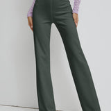Muybonita.co Mujer/Pantalones/pantaloneselegantes3 Verde Oscuro / S Pantalones rectos unicolor de cintura alta