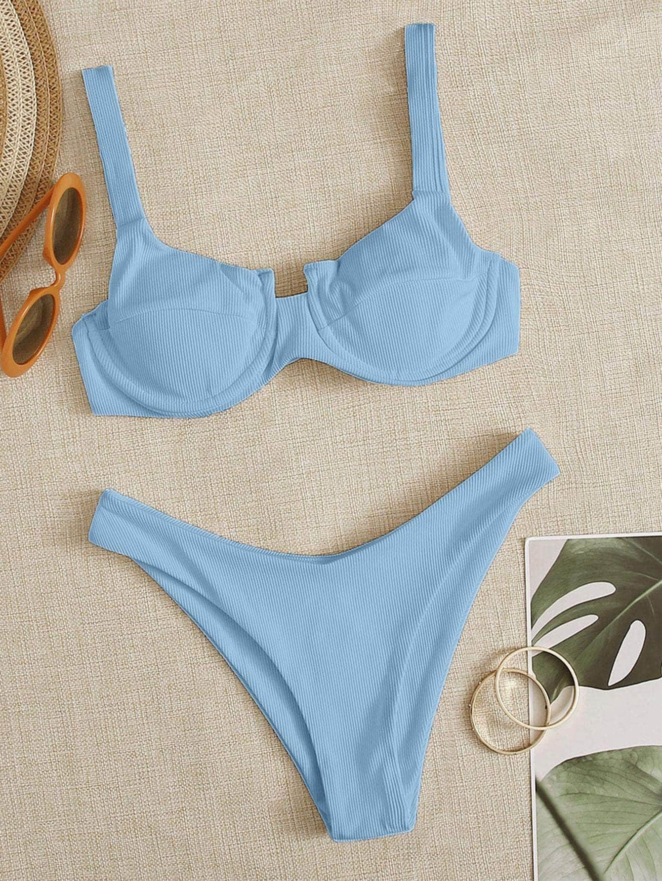 Muybonita.co pushup2 Colores Pastel 1 / XL Conjuntos de bikini liso azul sexy