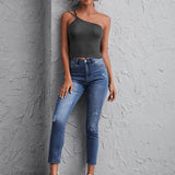 Muybonita.co Topscasualessinmangas3 Dark Grey / M One Shoulder Double Strap Top