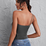 Muybonita.co Topscasualessinmangas3 Dark Grey / S One Shoulder Double Strap Top