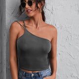 Muybonita.co Topscasualessinmangas3 Dark Grey / XS One Shoulder Double Strap Top