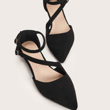 Muybonita.co Zapatosbajos Negro / EUR36 Zapatos de ante con tira con hebilla de punta