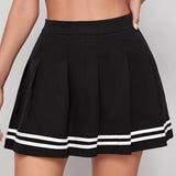 Negro / XS Muybonita falda con fruncido con cinta de rayas con cremallera lateral
