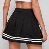 Negro / S Muybonita falda con fruncido con cinta de rayas con cremallera lateral