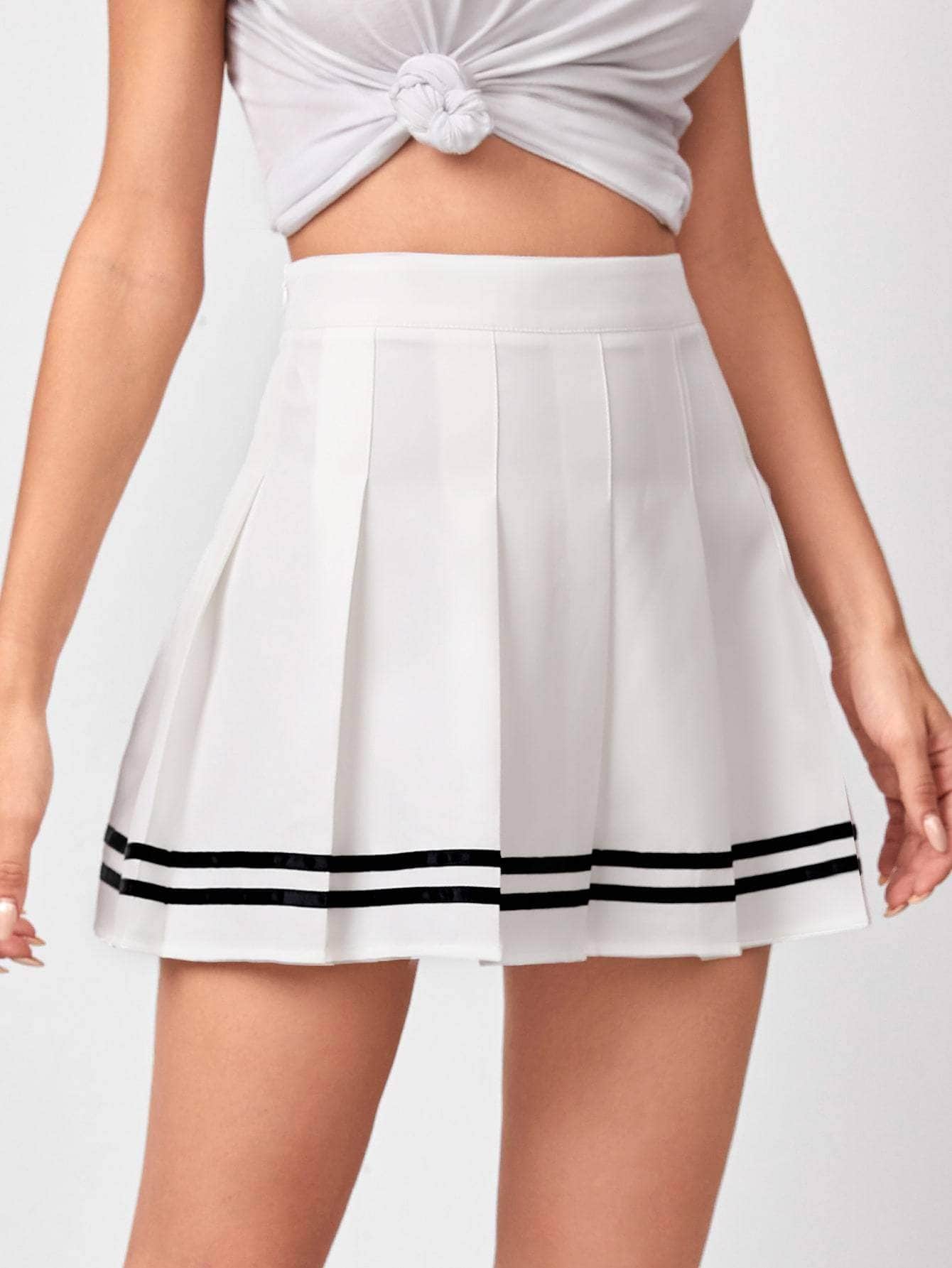 Blanco / L Muybonita falda con fruncido con cinta de rayas con cremallera lateral