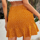 Mostaza Amarilla / S Muybonita falda de lunares con fruncido con cordón