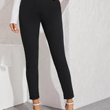 Negro / XS pantalones bajo con abertura de cintura elástica