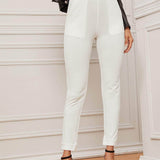 Blanco / M pantalones bajo con abertura de cintura elástica
