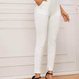 Blanco / XL pantalones bajo con abertura de cintura elástica