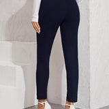 Azul Marino / S pantalones bajo con abertura de cintura elástica