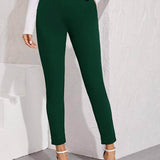 Verde Oscuro / XS pantalones bajo con abertura de cintura elástica