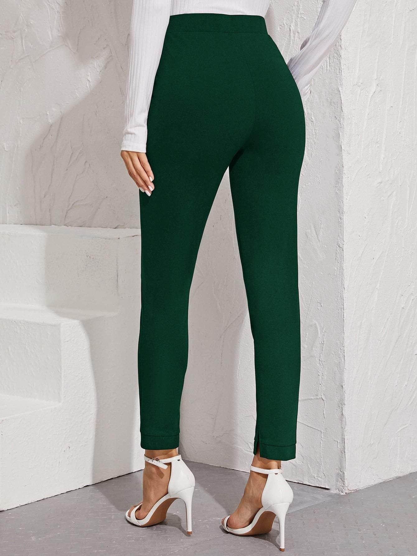 Verde Oscuro / S pantalones bajo con abertura de cintura elástica