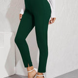 Verde Oscuro / L pantalones bajo con abertura de cintura elástica