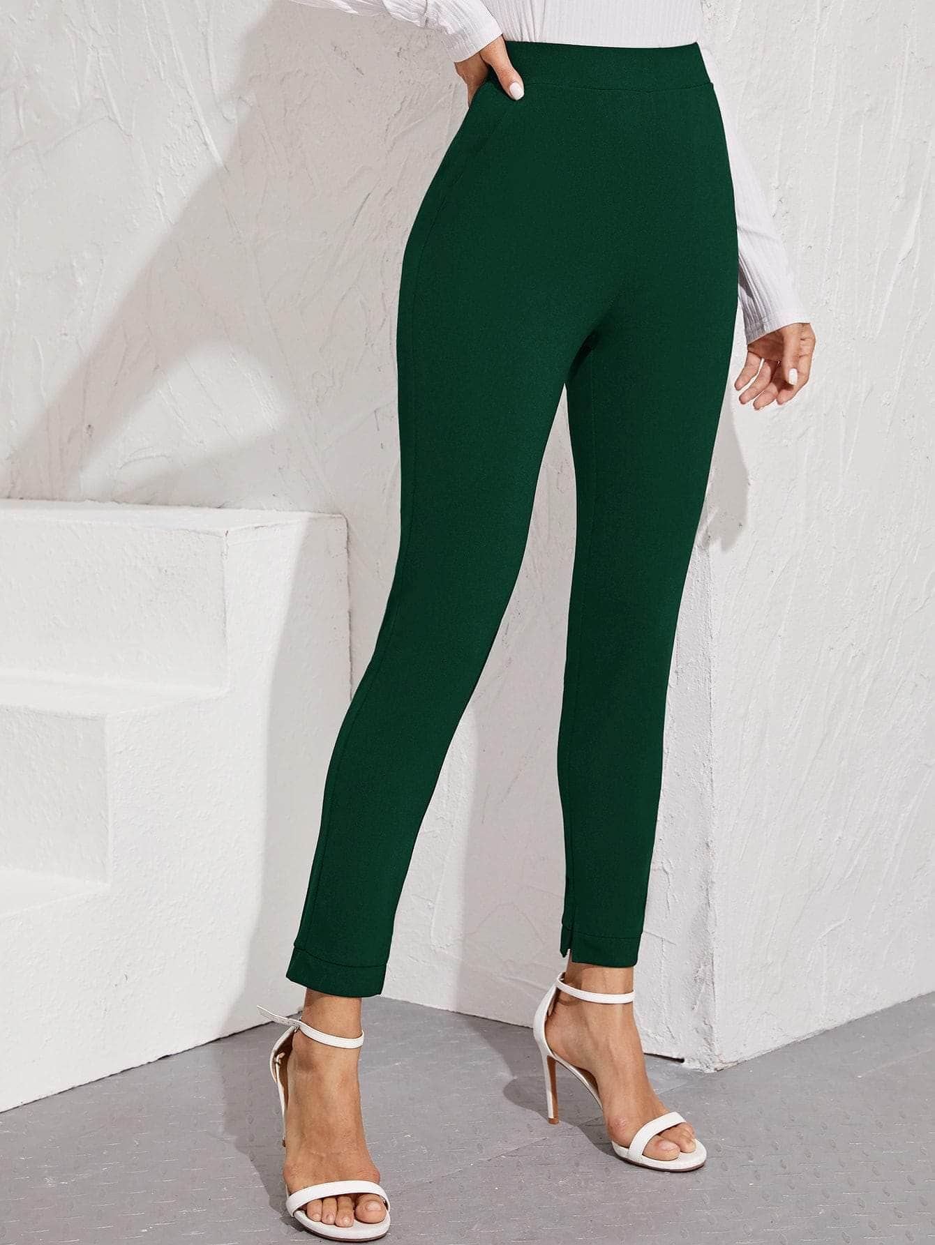Verde Oscuro / XL pantalones bajo con abertura de cintura elástica
