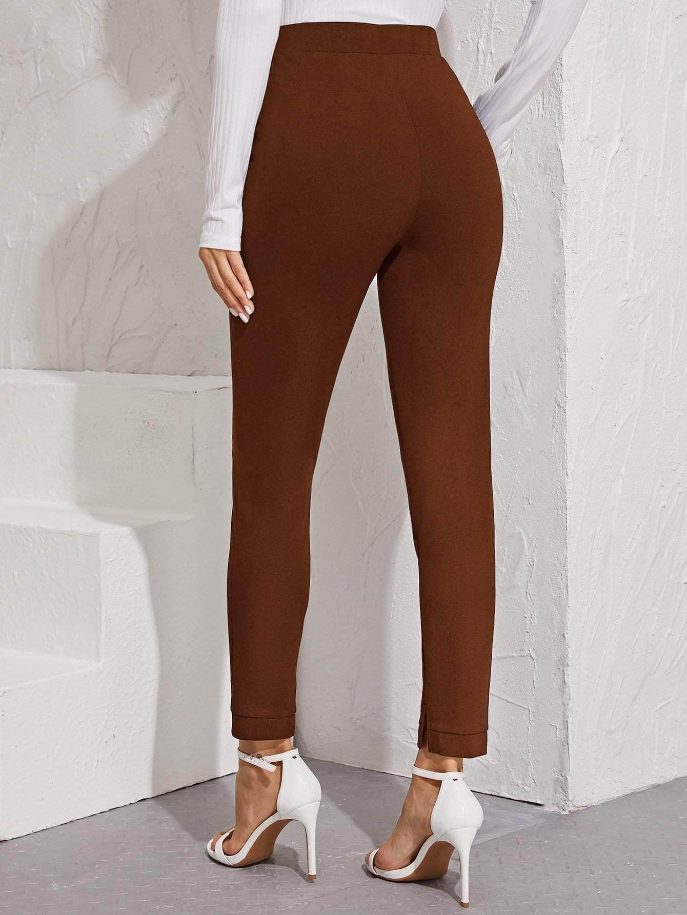 Marron Chocolate / S pantalones bajo con abertura de cintura elástica