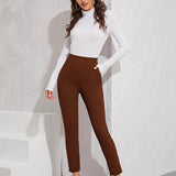Marron Chocolate / M pantalones bajo con abertura de cintura elástica