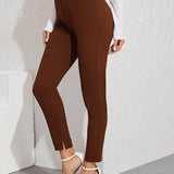 Marron Chocolate / L pantalones bajo con abertura de cintura elástica