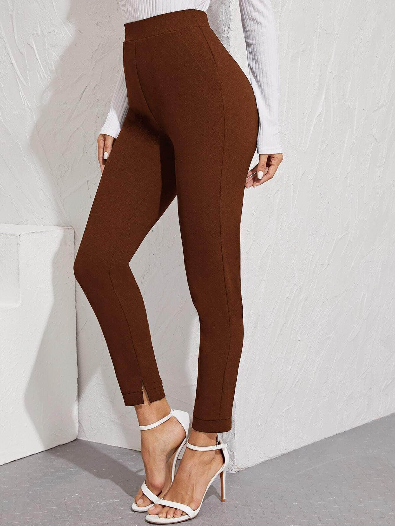 Marron Chocolate / L pantalones bajo con abertura de cintura elástica