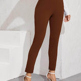 Marron Chocolate / XL pantalones bajo con abertura de cintura elástica