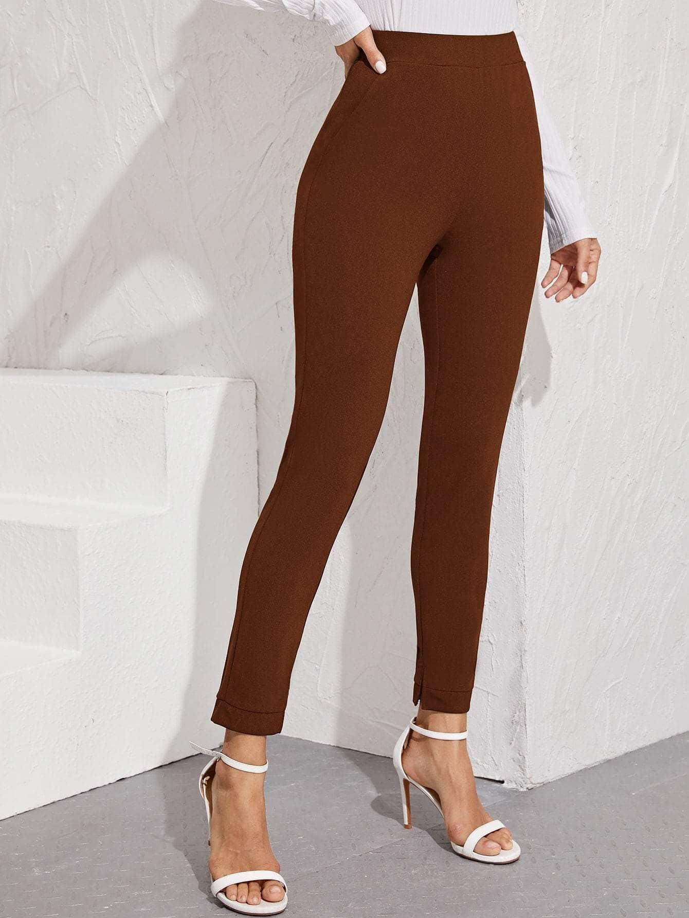 Marron Chocolate / XL pantalones bajo con abertura de cintura elástica