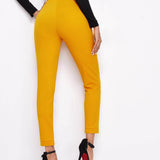 Amarillo / S pantalones bajo con abertura de cintura elástica